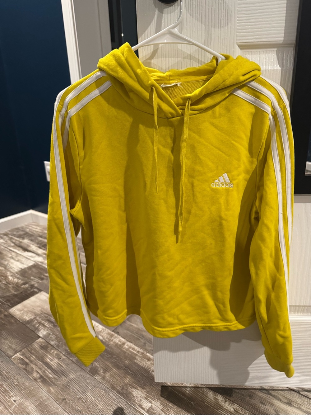 adidas Yellow Hooded Pullover with White Stripes